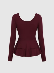 Sweetra Women's Autumn/Winter Tie-Up Flared Long Sleeve Round Neck T-Shirt - Green - View 2