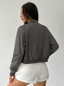 Flirla Women's Button Long Sleeve Fashion Loose Baseball Jacket - Dusty Purple - View 2