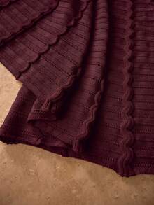 MOTF PREMIUM WOMEN'S AUTUMN/WINTER CROCHET WAIST-CINCHING FLARED SHORT SLEEVE LONG KNIT DRESS - Burgundy - View 6
