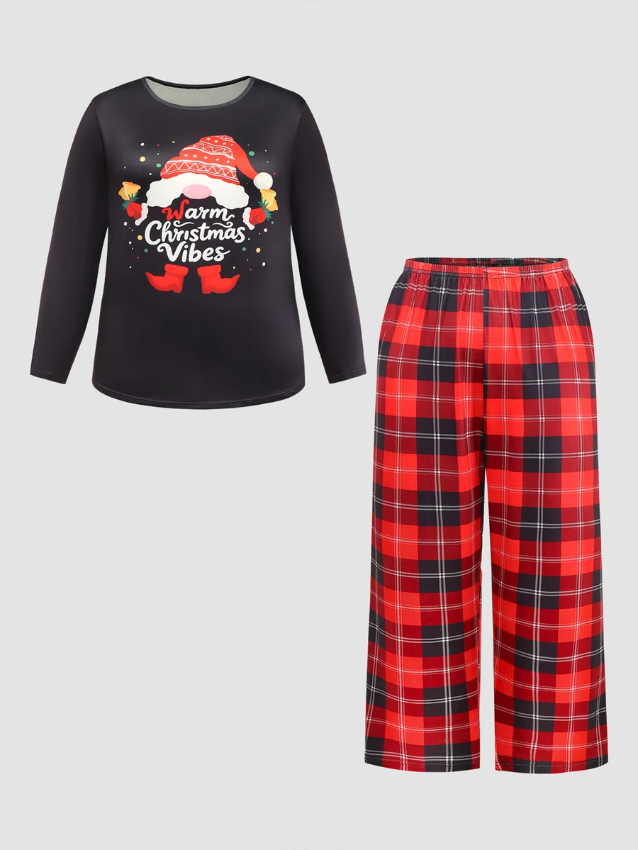 Chillnights Set Piyama Celana Lengan Panjang Motif Kotak-kotak Santa Claus untuk Wanita Ukuran Besar - MultiWarna - View 1