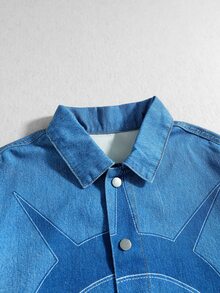 ROMWE MEN Street Life Men's Character Print Button Long Sleeve Denim Jacket - Blue - View 8