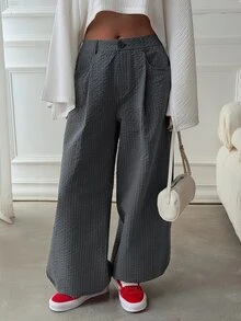 DAZY Plaid Loose Lantern Pants With Drawstring Hem, Casual Streetwear Daily Vacation Spring Autumn Women Long Pants - Grey - View 5