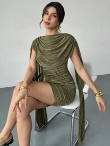 Firerie 女款休閒優雅飄逸緞帶修身洋裝 節慶洋裝/派對優雅洋裝/感恩節女裝/新年洋裝/冬季女裝/秋季服飾/新年洋裝/派對洋裝/黑色裙子/黑色洋裝 - 軍綠色 - 查看 7