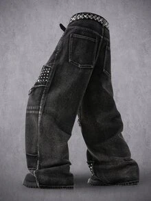 Manfinity Denimwave Men's Casual Denim Jeans With Pockets And Buttons For Daily Wear - Dark Grey - View 4
