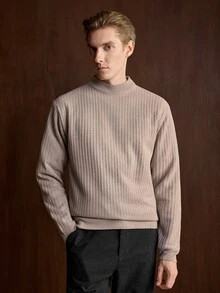 Manfinity CityGents Men's Thermal Lined Knitted Pullover Sweater Solid Color Mock Neck - Beige - View 4