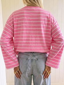 SHEIN EZwear 女款休閒寬鬆長袖條紋T恤，秋冬女裝 - 彩色 - 查看 2