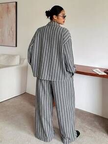 Dazy Plus Fun Commuter Office Casual Striped Loose Fit Spring/Autumn New 2 Pieces Set - Grey - View 2