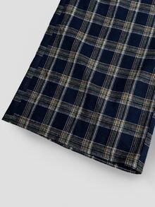 Sweetra Plus Size Women's Button Casual Versatile Plaid Wide Leg Pants - Navy Blue - View 8