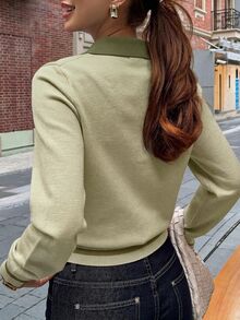 DAZY Women's Colorblock Pullover Sweater - Green - View 2