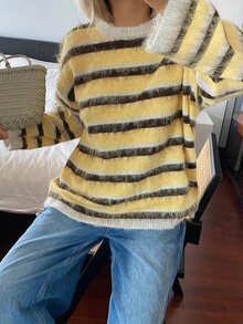 Livesso Women's Fall Dark Yellow Round Neck Long Sleeve Cable Knit Slim Fit Ribbed Casual French Streetwear Sweater Everyday Travel - Yellow - View 5