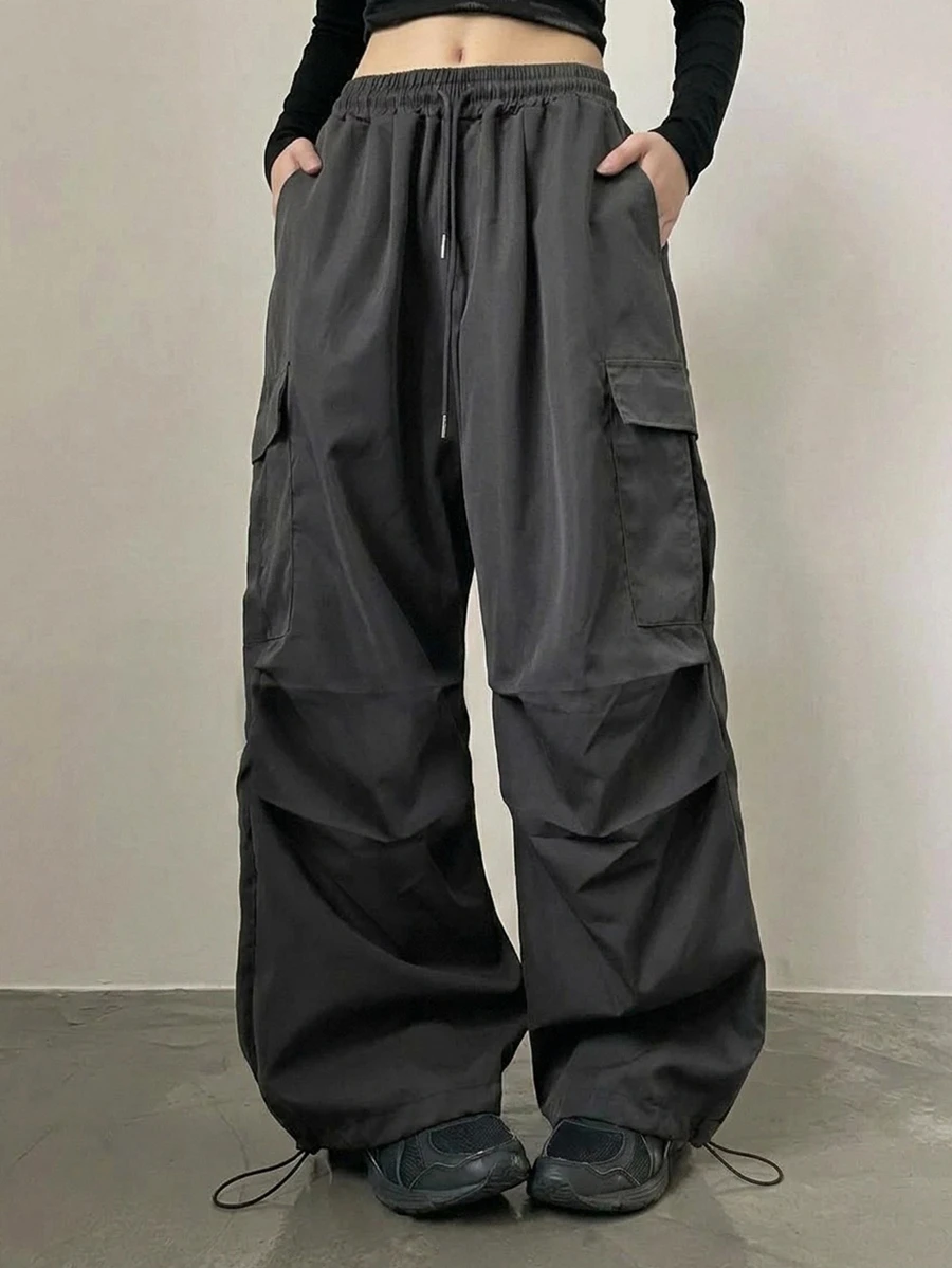 DAZY Women's Solid Color Drawstring Waist Casual Daily Long Pants - Dark Grey - View 1