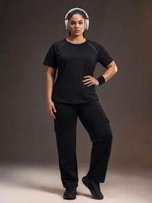 Powerista Women's Plus Size Sports T-Shirt And Tank Top - Black - View 3
