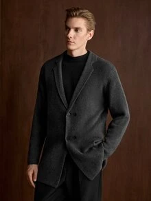 Manfinity CityGents 男士純色單排扣時尚極簡高端開襟羊毛衫 - 彩色 - 查看 2