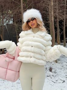 CovetEZ Women's Autumn/Winter Zip-Up Collar Versatile Faux Fur Jacket - White - View 6