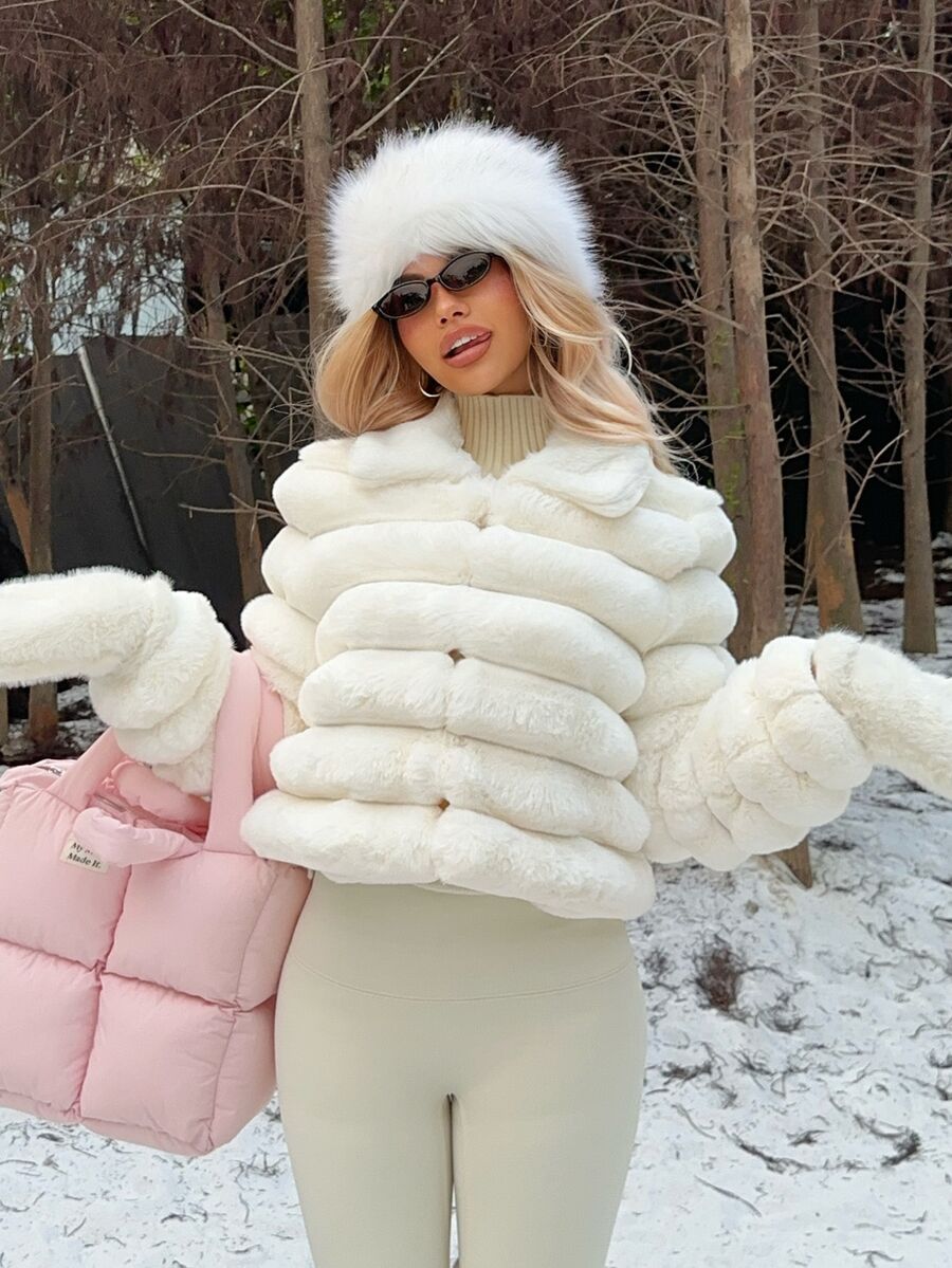 CovetEZ Women's Autumn/Winter Zip-Up Collar Versatile Faux Fur Jacket - White - View 1