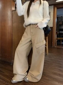 DAZY Women's Loose Wide Leg Denim Jeans - Khaki - View 4