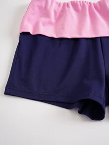 Mean Girls | SHEIN طقم نسائي من قطعتين كاجوال للاستخدام اليومي، توب كاميسول بطبعة حروف وألوان متباينة مع شورت - الأزرق - مشاهدة 7