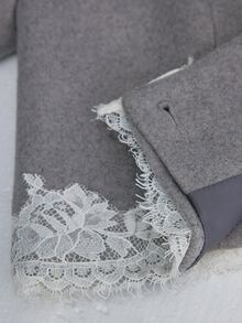 Willow Rêve Jaket Pendek Wanita Motif Renda Patchwork Campuran Wol Abu-abu - Grey - View 8