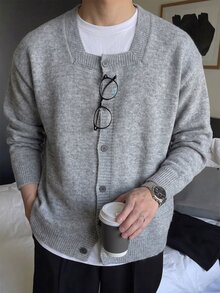 Claim Dot 男士復古時尚鈕扣長袖針織開襟衫 - 彩色 - 查看 6