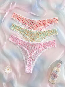 Nora Wilde Women's Heart Print Bow Decor Thong Panties 3-Piece Set - Multicolor - View 2