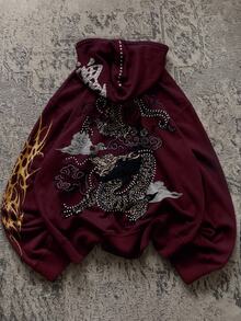 Attitoon Casual Pattern All-Over Print Burgundy Women's Sweatshirt Suitable For Autumn/Winter - Multicolor - View 6