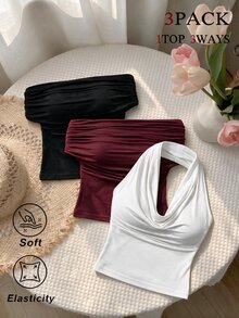 SHEIN MOD 3件組女款背心與細肩帶上衣 - 彩色 - 查看 11