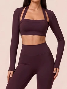 SHEIN BAE Women's Elastic Waist Slim Fit Sports Set - Violet Purple - View 6