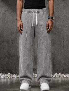 SHEIN Teen Boy Teen Boy Casual Street Style Distressed Patchwork Grey Washed Sweatpants - Grey - View 4
