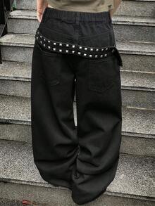 Dazy Kids Teen Girls Patchwork Fashion Vintage Wide Leg Jeans - Black - View 5