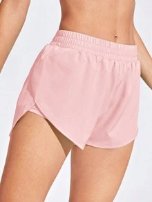 SHEIN Dewbera Pink Double Layer Sports Casual Shorts - Pink - View 4
