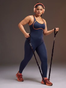Powerista Women's Plus Size Trim Back Cutout Sleeveless Sports Jumpsuit - Blue - View 5