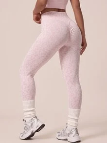 SHEIN BAE Women's Leopard Print Ruched Butt Leggings For Daily Fitness And Sports - Baby Pink - View 1