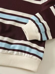 SHEIN 3pcs/Set Baju Bayi Laki-laki Musim Gugur/Dingin Kasual Bergaris Jaket Rompi Tebal Celana Panjang, Set Baju Sweatshirt, Set Bayi, Set Musim Gugur/Dingin, Set Mantel, Set Ski - MultiWarna - View 6