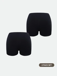 SHAPORA Women's Best-Selling Fashionable Comfortable Minimalist Solid Color High-Value High-Quality Seamless Plus Size Panties 2pcs/Pack - Black - View 2