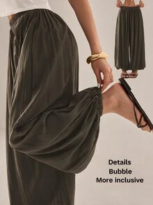 SHEIN PETITE 2026年女款春夏度假系列：優雅橄欖綠寬鬆喇叭褲 - 咖啡棕 - 查看 1