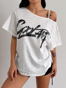 Coolane Dam T-shirt i streetwear för hösten, Y2K, med skelettgrafik, lös passform, svart, för utgång - Vitt - Visa 4