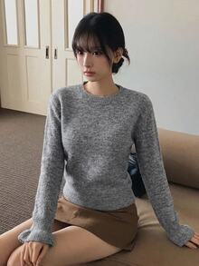 DAZY Women's Round Neck Long Sleeve Casual Minimalist Sweater - Grey - View 3