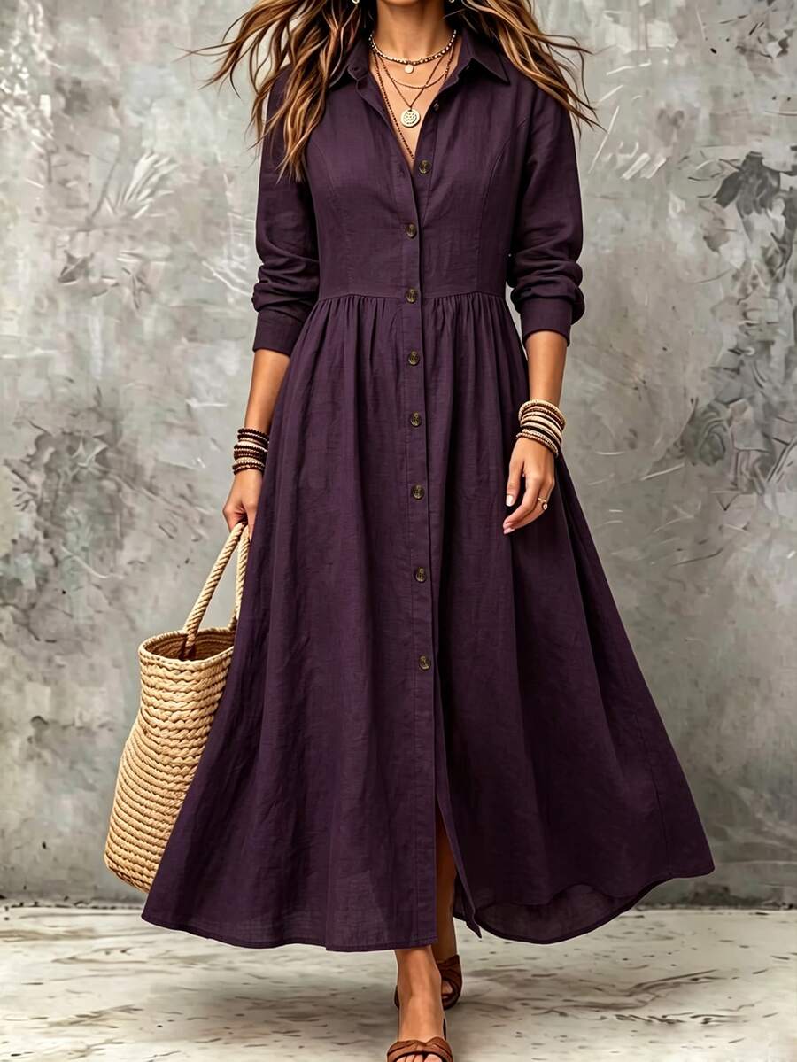 Linhara CURVE Plus Size Woven Elegant Summer Long Dress - Purple - View 1