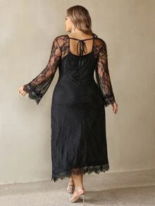 SHEIN CURVE+ Us 22 Women's Plus Size Lace Black Elegant Sexy Dress For Party And Wedding Fall - Black - View 2