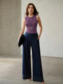 MOTF PREMIUM WOMEN'S SOLID COLOR ROUND NECK SLIM FIT CASUAL VERSATILE TANK TOP - Purple - View 5