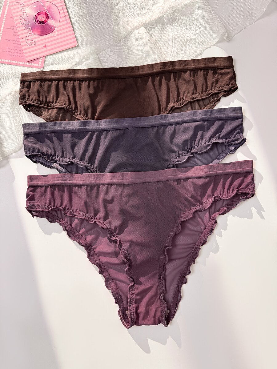 PetitDoll 3pcs Cute Sweet Mesh Frill Trim Triangle Panties - Multicolor - View 1