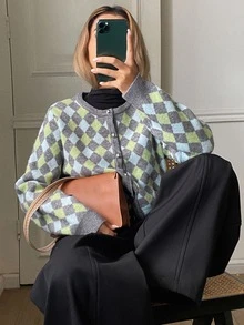 Livesso Áo cardigan nữ màu xanh cổ tròn cài nút dệt vặn thừng tay dài ôm dáng gân tăm, thu/đông - màu xanh lá - Xem 4