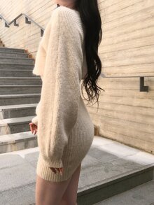 DAZY Women's Crew Neck Casual Long Sleeve Autumn/Winter Sweater 2 Pieces Set - Apricot - View 4