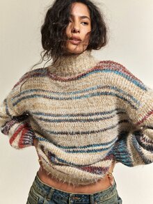 SoleilVie Women's Striped Casual Daily Long Sleeve Sweater - Brown - View 1