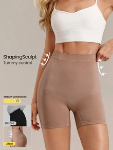 GLOWMODE ShapingSculpt High-Rise Seamless Boyshorts With Anti-Roll Down Design & Tummy Control Thigh Compression Daily Active Casual Wear - Apricot - View 1