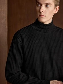 Manfinity CityGents Men's Autumn/Winter High Neck Knit Pullover Sweater - Black - View 2