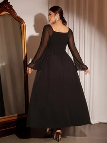 Cravure Plus Size Women Elegant Party Banquet Sequin Long Sleeve Dress - Black - View 2