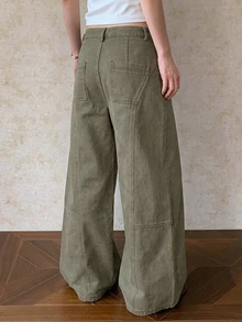 DAZY Women's Loose Straight Leg Casual Denim Jeans Y2k - Army Green - View 2