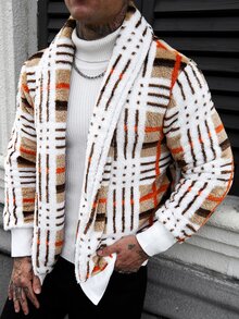 Manfinity CasualCool Men's Autumn/Winter Fashion Striped Colorblock Fleece Jacket - Khaki - View 3