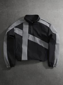 Manfinity Roughcore Men's Colorblock Long Sleeve Zip-Up Half-Placket Casual Jacket - Black - View 1